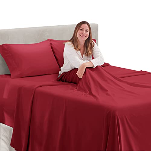 Image of Hearth & Harbor Extra Deep Pocket Twin XL Sheets - 3 Piece Hotel Luxury Twin XL Sheet Set Fits Up to 24 inch Mattress - Soft Luxury Twin XL Bed Sheet Set - Soft & Breathable, Twin XL, Burgundy Red