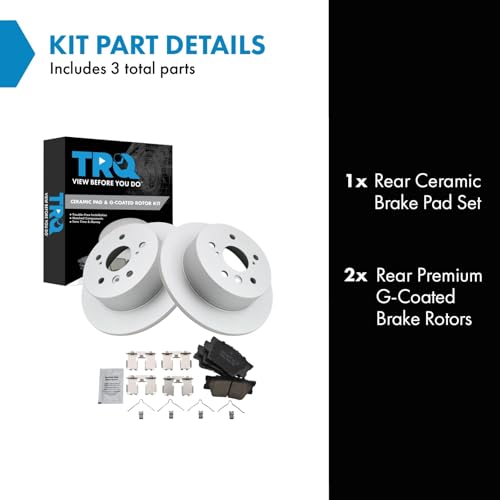 Image of TRQ Rear Brake Pad and Rotor Set Ceramic G Coated Rotors Compatible with 2007-2012 Lexus ES350 2008-2012 Toyota Avalon 2007-2011 Camry