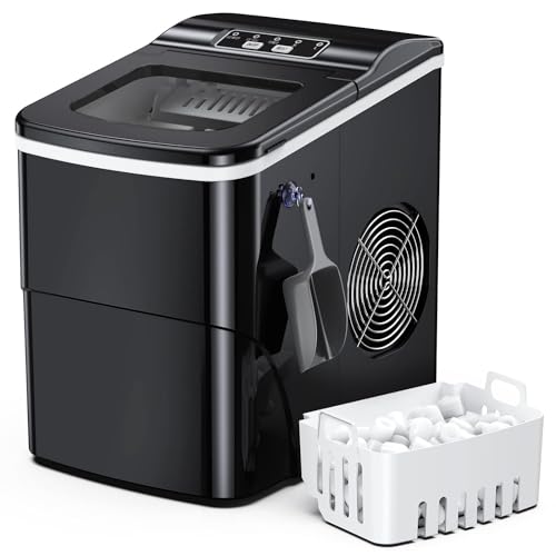 Ice Maker Countertop Ice Machine a Glace 6 Minutes Ice Making, 24H/33lb Ice Cube Maker Low Noise Operation with Self-Cleaning Function Black Ice Machine for Home Valentine's Day Gift