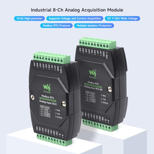 Waveshare Industrial 8-Ch Analog Acquisition Module, 12-Bit High-Precision, Supports Voltage and Current Acquisition, DC 7~36V Wide Voltage Power Supply, 8-ch Voltage Mode, 0~10V - Image 4