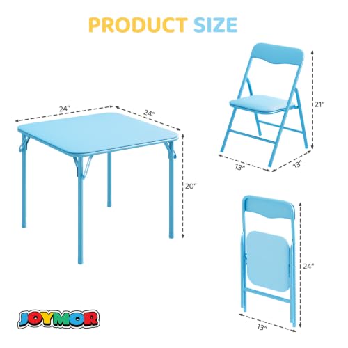 Image of JOYMOR Kids Folding Table and Chairs Set, 3-Piece Metal Frame Activity Set with Easy-Fold Design for Playroom & Classroom, Blue