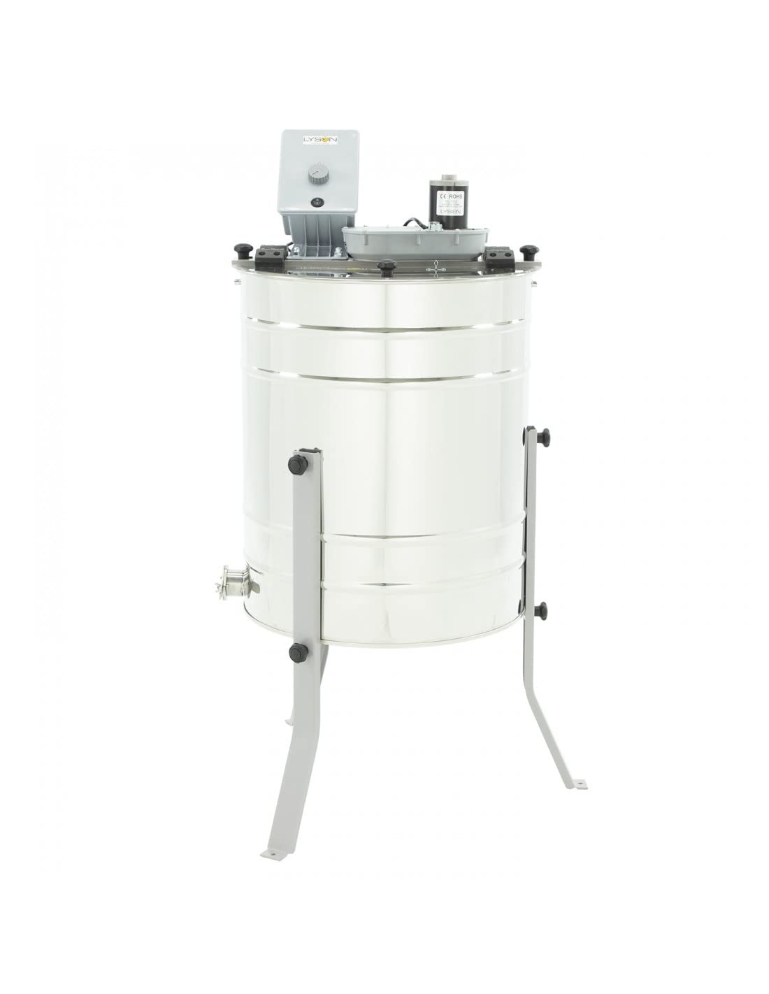 LYSON 4 Waben Honigschleuder Diagonalschleuder elektrischer Antrieb 230V Ø500 DNM Zander LN Honeyextractor mit rostfreiem Ventil Tangentialschleuder für 4 Rähmchen DNM, LN, Zander MINIMA LINE