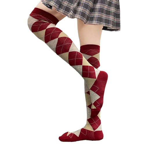 Image of COUVER Women's Thigh High /Over Knee Fashion Argyle Socks, Medium, 1 Pair