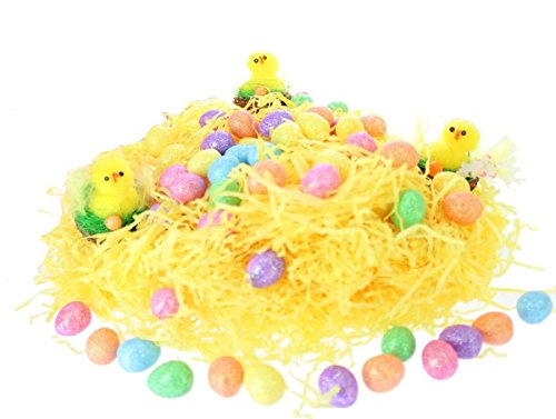 Easter Bonnet 60 Mini Eggs, 3 Fluffy Chicks & Shredded Paper Arts & Crafts Decoration