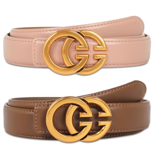 Image of Aurolran Women's Fashion Classic Metal Buckle Leather Belt with Jeans Dress