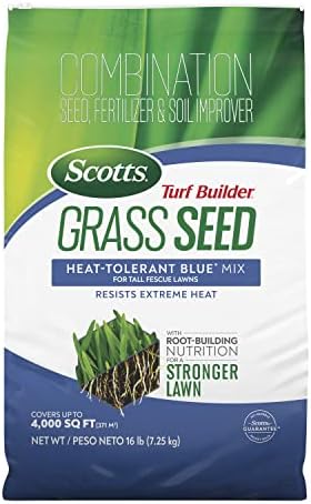 Scotts Turf Builder Grass Seed Heat-Tolerant Blue Mix for Tall Fescue Lawns with Fertilizer and Soil Improver, 16 lbs.