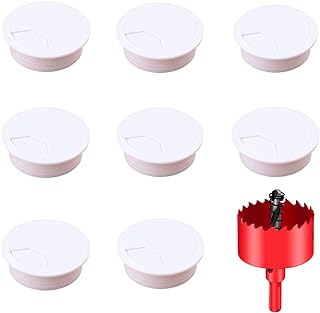 TuTuYa 8PCS Desk Grommet, Desk Grommet 50mm(2Inch) Desk Cable Grommet Desk Cable Hole Covers with Hole Saw, Ideal Solution for Office and Home Table Cable (White, 2Inch_50mm)