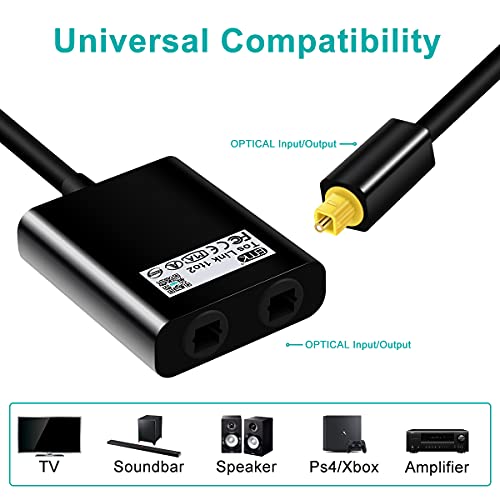 Image of EMK Optical Splitter 1 in 2 Out Fiber Optic Audio Splitter 1x2 Toslink Optical Adapter for Home Theater,Sound bar,Speaker,Xbox 360,Playstation,TV, DVD Player and More - Black (Black)