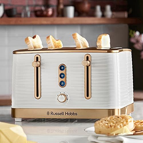 Russell Hobbs 24386 Inspire High Gloss Plastic Four Slice Toaster, White and Brass Finish