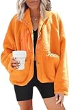 Nirovien Sherpa Jacket Women Fleece Jacket Button Down Jacket with Pockets Fuzzy Coat Teddy Bear Jacket(Orange,M)