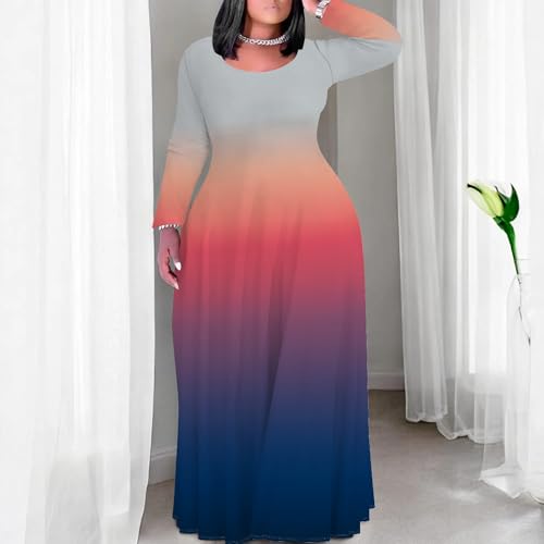 Image of PinkPatty Women's Plus Size Long Sleeve Maxi Dresses T Shirt Boho Fall Dress with Pockets