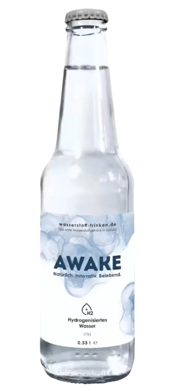 AWAKE Premium Wasserstoff-Wasser – Ready-to-Drink H2-Getränk in Glasflasche, still, 24 x 330 ml – Bis zu 11 ppm molekularer Wasserstoff – Biohacking & Longevity – H2 Vital GmbH