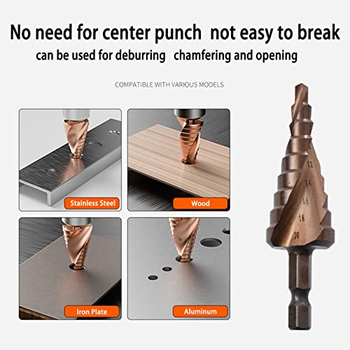 Spiral Grooved Step Drill Bit, M35 High-Speed Steel 4-20mm 4-32mm Cobalt-containing Spiral Pagoda Drill, Drill and Enlarge Hole for Wood Metal Stainless Steel (4-20mm)