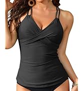 Daci Tankini Swim Tops for Women - Tummy Control Bathing Suit Swimwear Top Only V Neck No Bottom