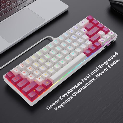 Image of GEODMAER 65% Gaming Keyboard, LED Backlit Mini Wired Keyboard, Ultra-Compact Anti-Ghosting No-Conflict 68 Keys Membrane Gaming Wired Keyboard for PC Laptop Windows Gamer(White-Pink)