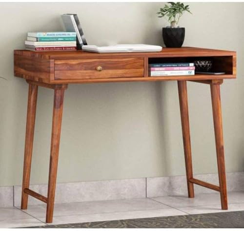 Image of Sheesham Wood Reading Writing Study Table Laptop Computer Workstation Desk for Home Office Students with Drawer Storage Desktop Counter Table (Brown Finish)