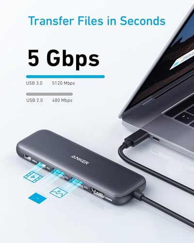 USB-C Hub (5-in-1) with 4K HDMI Display and USB-A Data Ports for MacBook, Dell XPS, Lenovo Thinkpad, HP Laptops