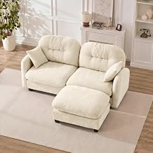Cloud L-Shaped Sectional Sofa with Ottoman, Chenille, Quilted Back, Beige