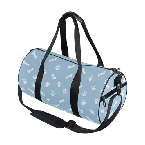 Sletend Bone Dog Paw Blue Sports Duffel Bag Durable Barrel Gym Bag with Full Print Design, Adjustable Shoulder Strap Side Pockets, Ideal for Fitness Training Short Trips and Outdoor Sports