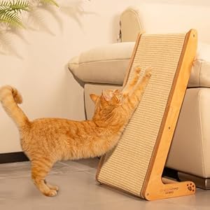 CHEERHOME PETS Sisal Cat Scratcher Ramp for Indoor Cats, 24.8″ L Shape Scratching Post Climbing Vertical Cat Scratch Pad, Solid Wooden Cat Furniture(Medium)