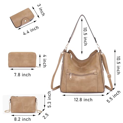 Image of Qiyuer 13 inch Women Spacious Soft PU Handbag Hobo Bag Purse Wallet Set 4pcs | Large, Dual-use Crossbody & Shoulder Bag, Multi-pocket, Divided Compartments, Fits Tablet, Versatile for Daily & Work