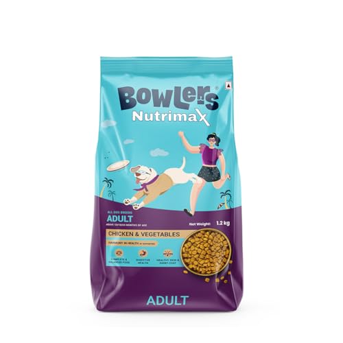 Image of Bowlers Nutrimax Adult Dry Dog Food | Chicken & Vegetables | 1.2 kg Protein | Smooth Digestion & Healthy Coat | Complete & Balanced Nutrition | Enriched with Essential Amino Acids