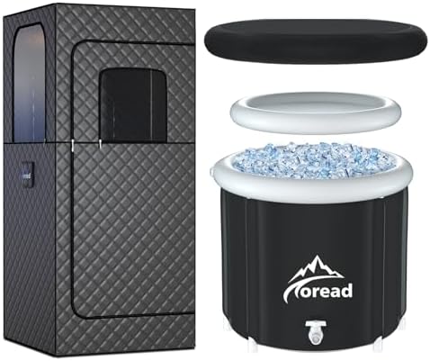 TOREAD Sauna and Cold Plunge Combo-Portable Steam Sauna for Home,Portable Full Size Sauna Box,Sauna Tent with with 2.6L 1000W,9 Levels & Ice Bath Tub-87gal Portable Cold Plunge Tub with Carry Bag