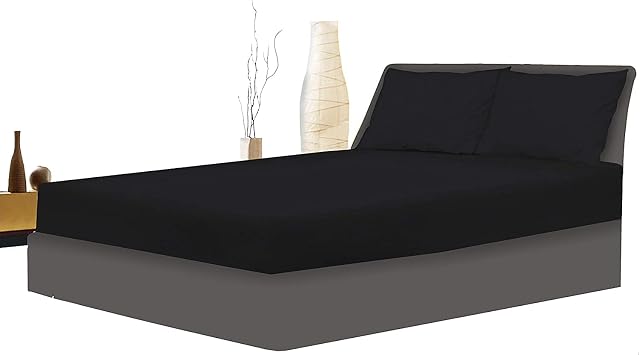 Hotel Quality Poly Cotton Bed Sheet 25CM Extra Deep Fitted Sheet Black Double Bed Size (Black, Double 25 CM)