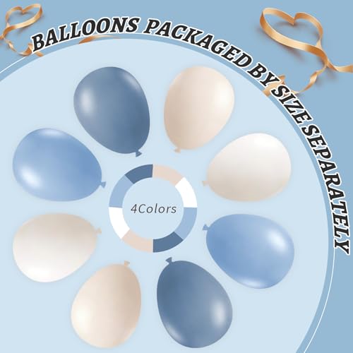 Image of 412Pcs Dusty Blue White Sand Balloon Arch Garland Kit,18 12 10 5 Inch Slate Fog Baby Blue Macaron Blue Sand White for Birthday Baby Shower Wedding Bridal Gender Reveal Decorations