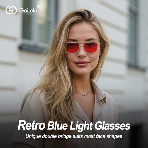 Image of Goiteia Orange Blue Light Blocking Glasses-Retro 70s Blue Light Glasses for Men Women, Easier Sleep and Migraine Relief