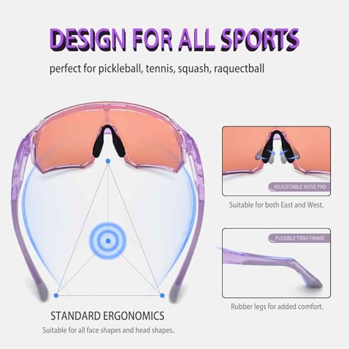 Wynthorix VeilGlam Pro Pickleball Glasses for Women, Pink Rose Lenses Tinted Protective Eyewear UV Protection Safety Outdoor Sunglasses ANSI Z87.1 Anti Fog Scratch Tennis Squash Racquetball Goggles