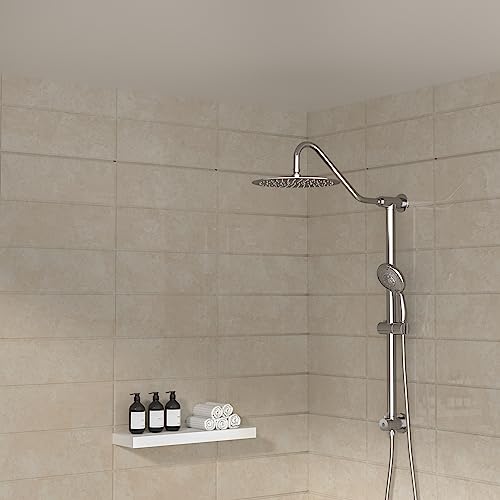 Regadera de lluvia dual Sarlai con mano libre — Cabeza de regadera de lluvia de acero inoxidable de 10 pulgadas, rociador manual de 5 modos con barra deslizante ajustable sin perforación y manguera, acabado cromado miniatura 7