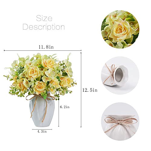 Jareling Silk Rose Flowers In Vase Artificial Flowers Arrangement Modern Fake Rose With Ceramic Vase For Table Centerpieces (Champagne) #TOP3