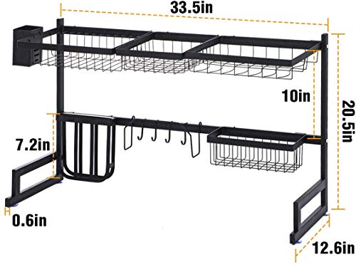 Over The Sink Dish Drying Rack, KINGSO 2 Tier Dish Rack Holder Stainless Steel Kitchen Non-Slip Dish Drying Drainer Rack w/Utensil Holder Hooks for Kitchen Counter Organization Storage Space Saver - Thumbnail 5