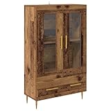 vidaXL Hochboard Altholz 69,5 x 31 x 115 cm Engineered Wood und Glas, Wohnzimmer Hochboard, rechteckiger Stauraum, Moderne Optik, Glastür, viel Platz für Ordnung