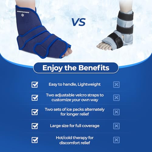 Image of KingPavonini Ankle Foot Ice Pack Wrap for Sprained Ankle /Surgery Recovery, Reusable Gel Ice Packs for Feet Injuries, Plantar Fasciitis, Achilles Tendonitis, Hot /Cold Therapy, XL (1 Wrap+8 Gel Packs)