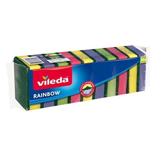 Vileda Rainbow Medium Foam Sponge Scourer Eco-Friendly Comfortable Grip Value Pack 10 Pcs Multi Colours