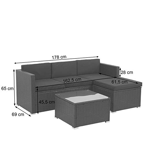 Mendler Poly-Rattan Garnitur HWC-F40, Balkon-/Garten-/Lounge-Set Sitzgruppe, 3er Sofa Tisch - braun, Kissen Creme – Bild 4