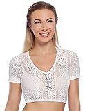 KOJOOIN Damen Dirndlbluse Weiß Trachten Bluse - Kurzarm/Halbarm Bluse aus Spitze für Oktoberfest A-Spitze Dirndlbluse L