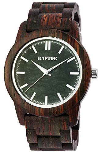 Raptor Herren-Uhr Holzuhr Natur Faltschließe Analog Quarz RA20323 (grün/Eichenholz)