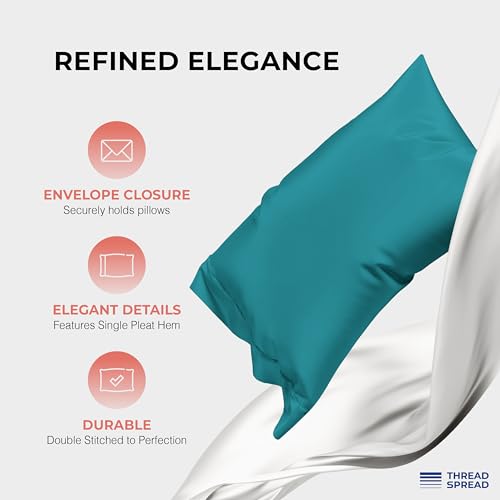 Image of THREAD SPREAD 100% Egyptian Cotton King Size Sheets Set - Luxury 1200 Series Plush Collection Egyptian Cotton Sheets King Size (4 PC, Teal), Silky Soft, Cooling, 17 inch Deep Pocket Bed Set