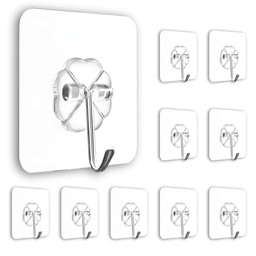 Image of Strong Adhesive Wall Hooks (Set of 10) | Heavy Duty Waterproof No Drill Wall Hangers | Self Adhesive Hooks for Towel, Keys, Bags, Kitchen, Bathroom, Bedroom & Home