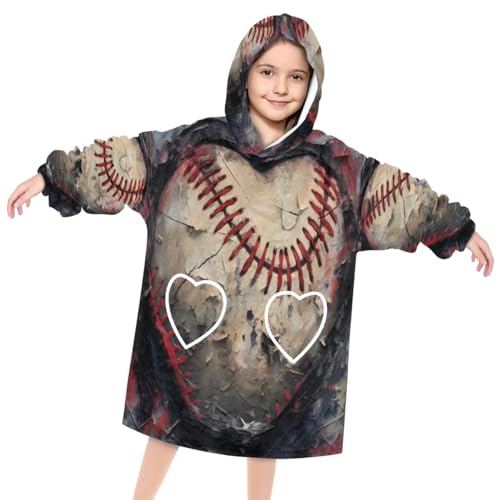 Kids Blanket Hoodie Vintage Baseball Wearable Blanket Hoodie Oversized Hooded Blanket, Sweatshirt Blanket with Pockets Soft Warm Kids Hooded Blanket for Girls, Boys