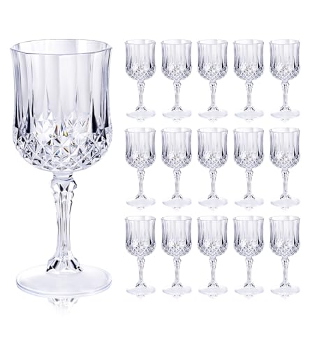 Ciaell 24PCS Plastic Wine Glasses - 7 Oz Plastic Goblets for Party - Clear Vintage Drinking Glasses - Disposable Water Goblets Set for Wedding, Bar, Wine, Beer, Juice, Cocktail, Whiskey
