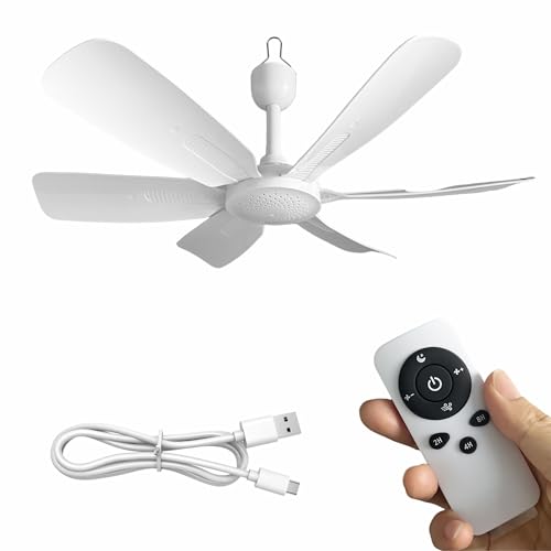 AppliEase 18 Inch USB Ceiling Fan with Remote Control 6 Speed Portable Hanging Fan with Max Wind & Sleep Mode 2/4/8H Timer Bedroom Camping RV Tent Gazebo
