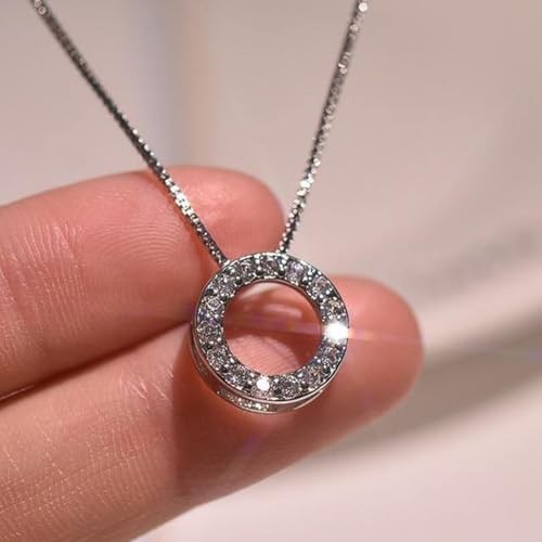 Trendy Circle Necklace with Shiny CZ Simple Stylish Wedding Party Jewelry