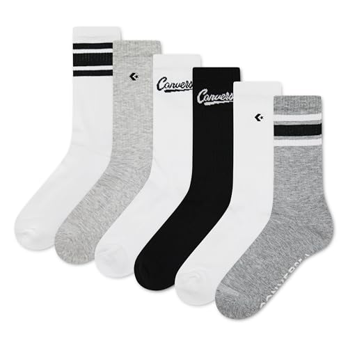 Converse Women's Crew Sock, Black/White/6-Pack, One Size