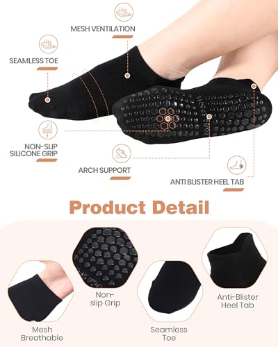 8 Pairs Non Slip Pilates Socks with Grips for Women Bulk Yoga Anti Skid Athletic Socks for Barre Ballet Hospital3