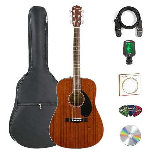 Fender CD-60S Solid Top Dreadnought Acoustic Guitar - All Mahogany Bundle with Gig Bag, Tuner...