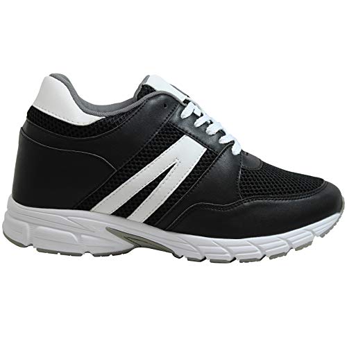 Toto Men's Invisible Height Increasing Elevator Shoes - Black/White Leather/Mesh Lace-Up Lightweight Trainer Sneakers - 3.3 Inches Taller - H2213 - Size 10 D(M) Us #TOP2
